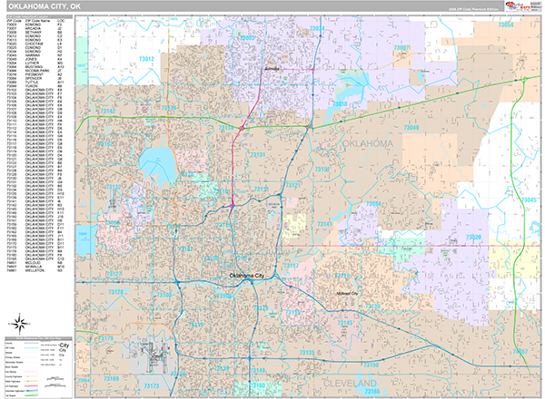 Oklahoma City, OK Wall Map